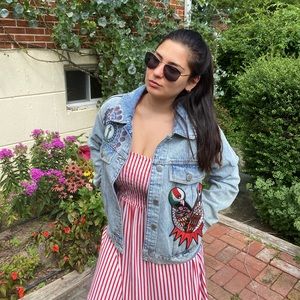 Maje Denim Jean Embroidered Jacket - S 36 NWT!